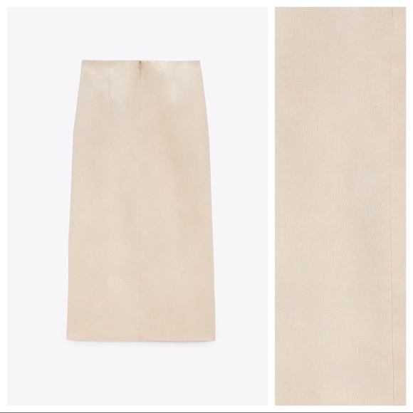 NWT. Zara 100% Linen Cream Cut out High-waist Midi Skirt. Size XS, S, M, L. - Picture 5 of 7